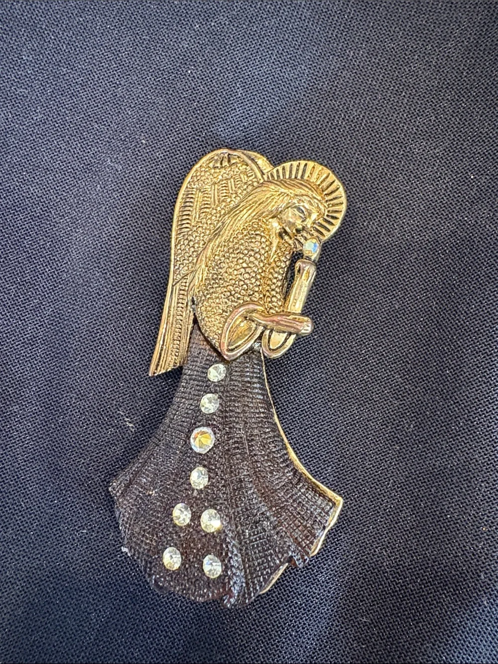 Gold-Tone Angel Brooch with Rhinestone Accents - Women Jewelry